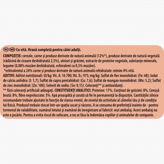 Hrană uscată pentru câini adult, 3Kg, vită și legume 