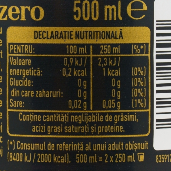 Băutură carbogazoasă cu gust de cola, fără cofeină, zero zahăr, 500ml