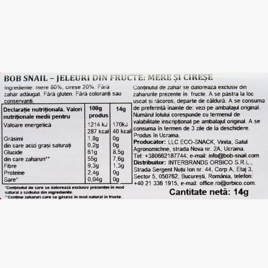 Jeleuri naturale din măr și cireșe, fără zahăr adăugat, 14g
