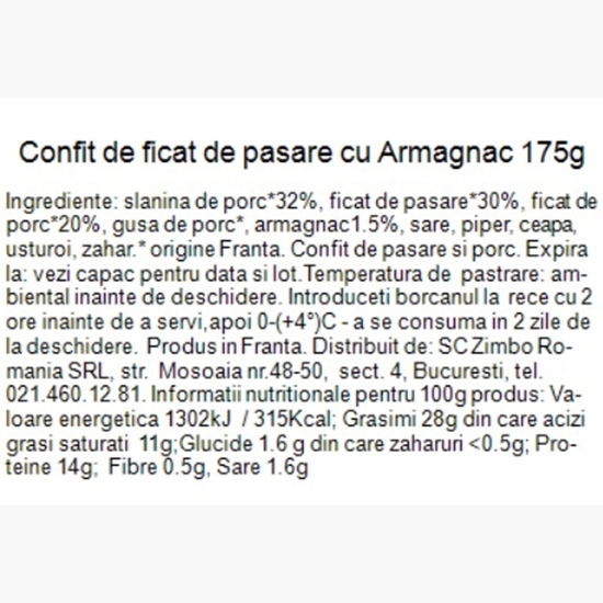 Confit de ficat de pasăre cu Armagnac 175g