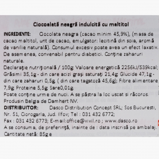 Ciocolată neagră fără zahăr 85g