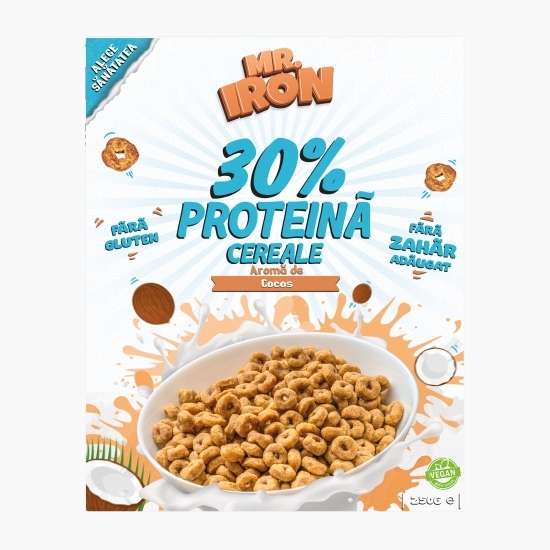Cereale vegane cu aromă de cocos, cu 30% proteină, fără zahăr, low carb, fără gluten 250g