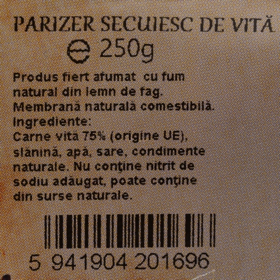 Parizer secuiesc de vită, feliat 250g