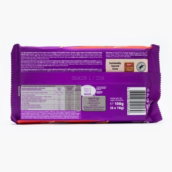 Napolitane cu cremă de cacao acoperite cu ciocolată cu lapte 6x18g