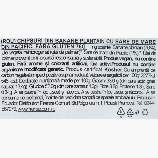 Chipsuri din banane plantain cu sare de mare din Pacific 75g