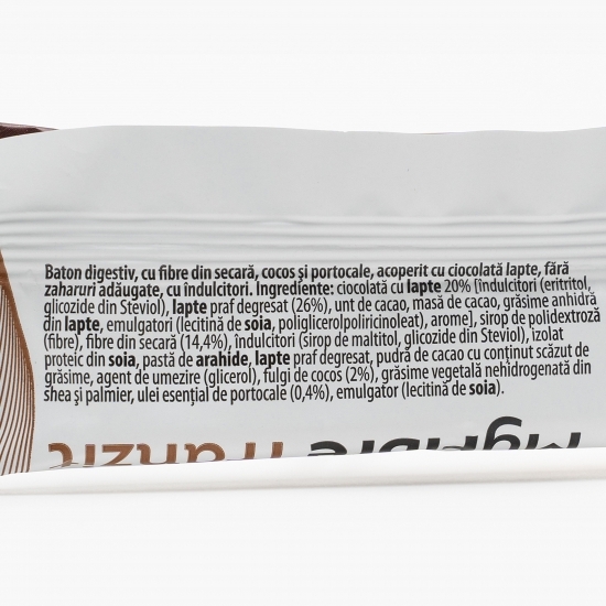 Baton digestiv cu fibre din secară, cocos și portocale, fără zahăr adăugat, cu îndulcitor 40g