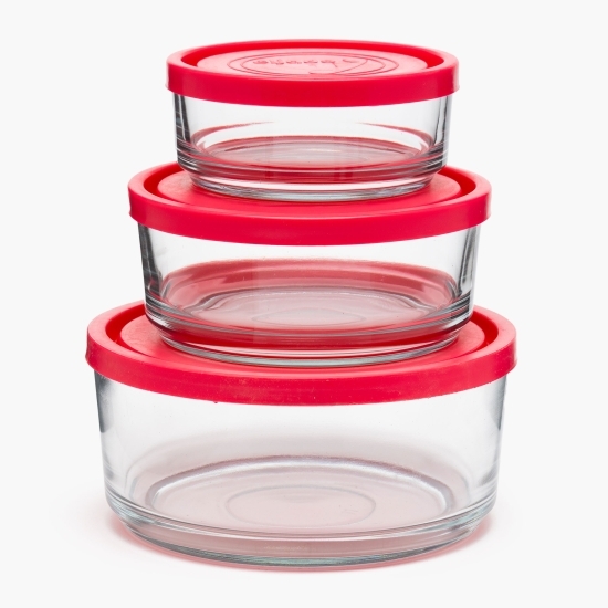 Set 3 caserole rotunde din sticlă, 450/840/1500ml