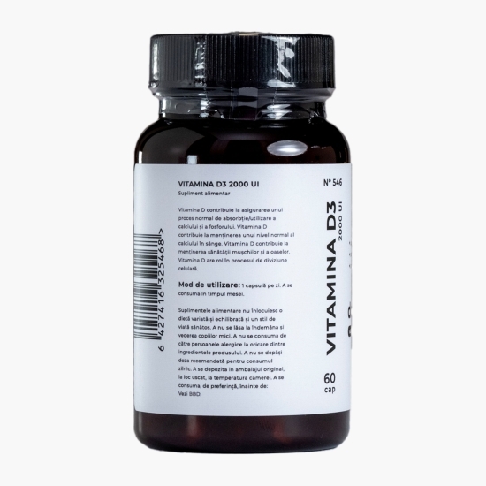 Vitamina D3 2000UI, în ulei de șofrănel, 60 capsule
