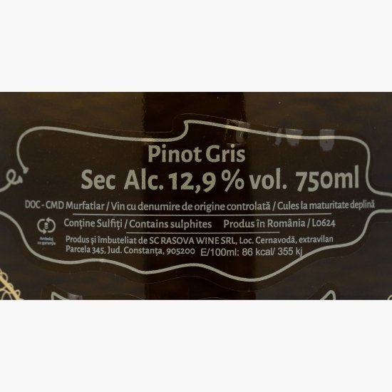 Vin alb sec Pinot Gris, 12.9%, 0.75l