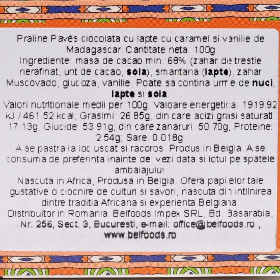 Praline din ciocolată neagră cu caramel și vanilie de Madagascar Pavés 100g