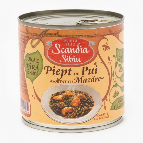 Piept de pui asortat cu mazăre 400g