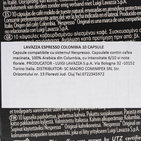 Intensita 6 Colombia 10 băuturi, capsule cafea 