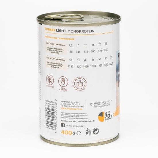 Hrană umedă Light pentru câini, 400g, cu carne de curcan 