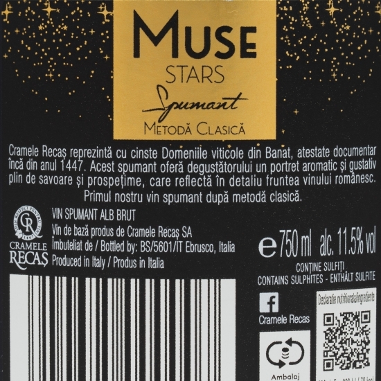 Vin spumant alb brut Stars, 11.5%, 0.75l