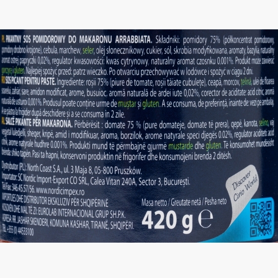 Sos picant pentru paste, Arrabbiata 420g