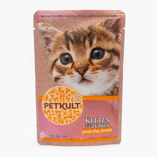 Hrană umedă pentru pisici junior, 100g, cu curcan, fără cereale