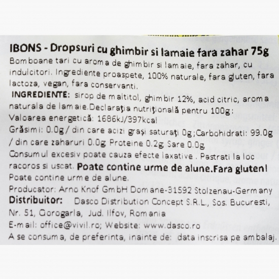 Dropsuri cu ghimbir și lămâie fără zahăr 75g