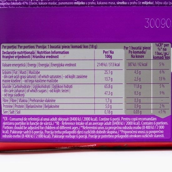 Napolitane cu cremă de cacao acoperite cu ciocolată cu lapte 6x18g