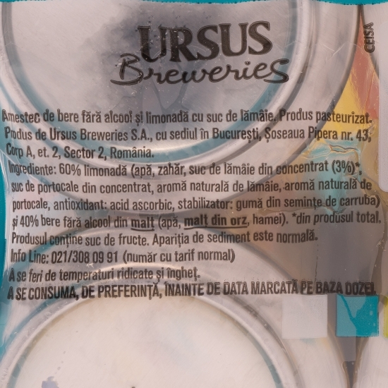 Bere blondă fără alcool cu aromă de lămâie doză 4x0.5l 
