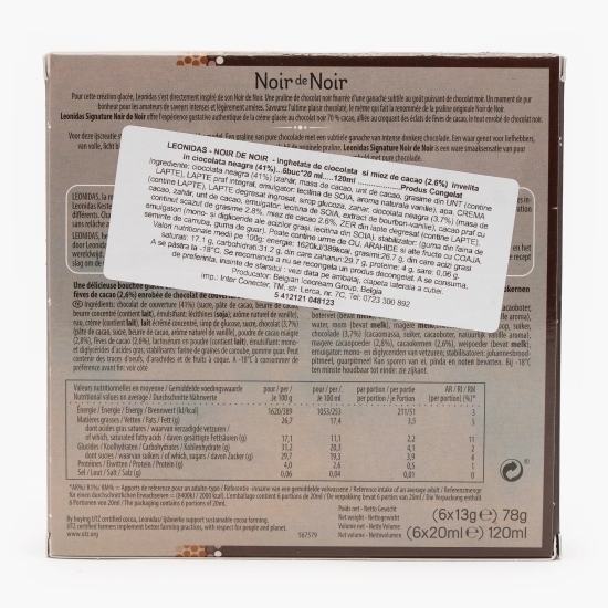Bomboane cu înghețată de ciocolată și miez de cacao învelite în ciocolată neagră 6x13 buc