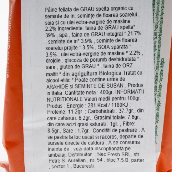 Pâine feliată eco cu făină de grâu spelta 400g