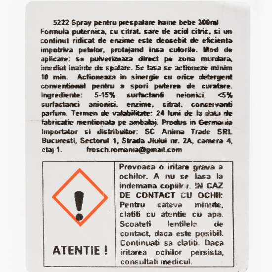 Spray pentru prespălare haine, baby 0.3l