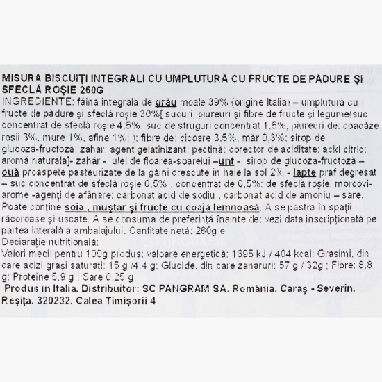 Biscuiți integrali umpluți cu fructe de pădure și sfeclă 260g