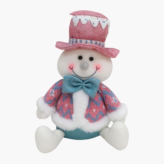 Figurină decorativă de Crăciun Om de zăpadă cu pălărie, 26x20x12cm