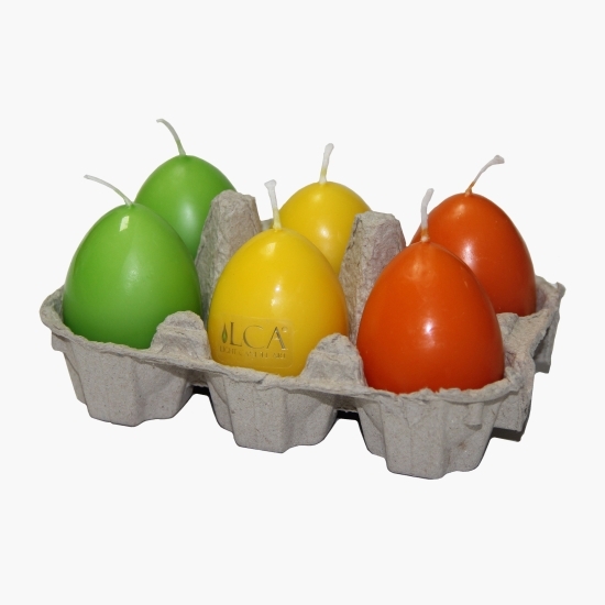 Lumânari în formă de ou din parafină culori asortate, set 6 buc