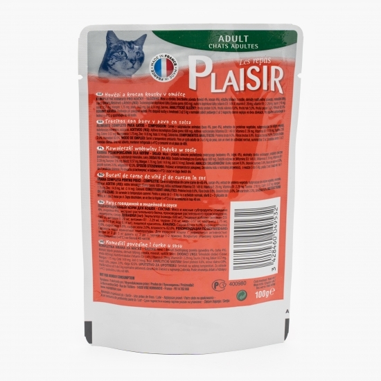 Hrană umedă pentru pisici adult, 100g, vită și curcan 