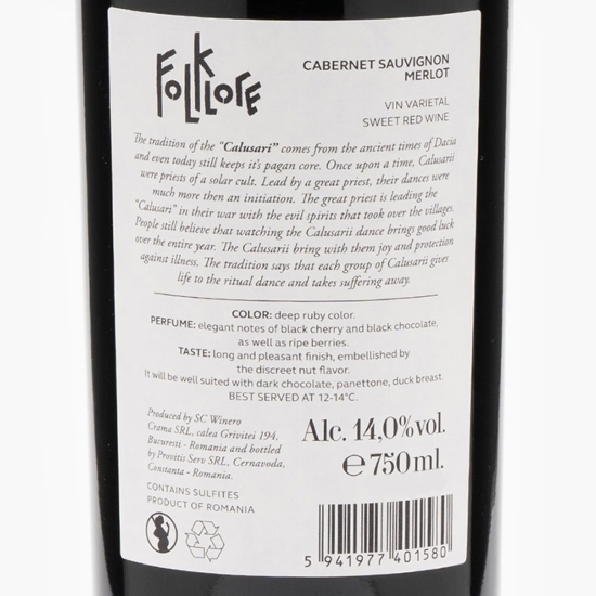 Vin roșu dulce Cabernet Sauvignon Merlot, 14%, 0.75l