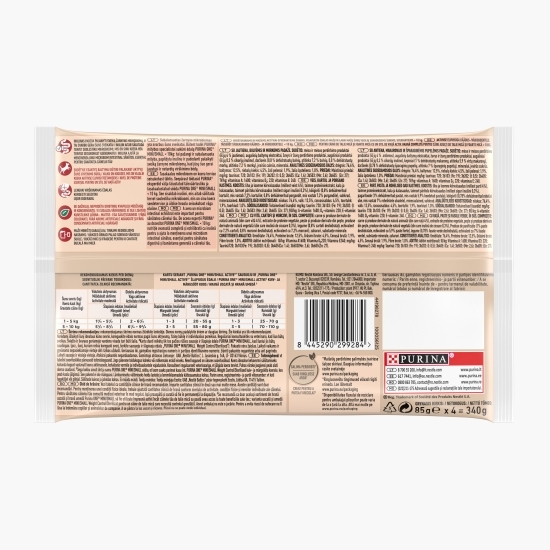 Hrană umedă pentru câini One Mini Active, multipack - vită și cartofi & rață și paste, 4 buc x 85g
