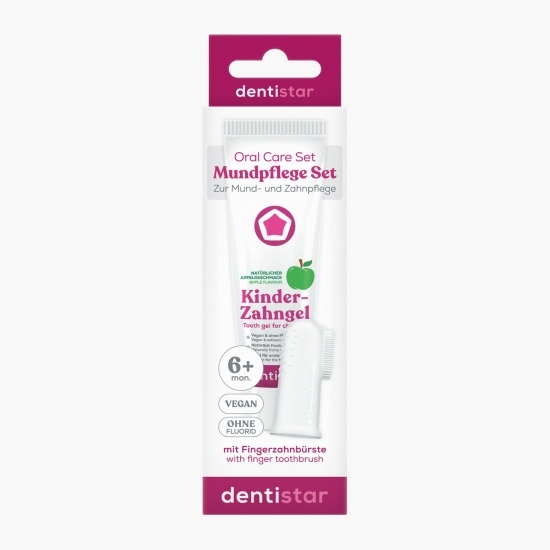 Set pastă de dinți pentru copii fără fluor bio 30ml + degetar moale din silicon, +3 luni 