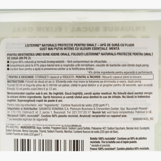 Apă de gură protecție pentru smalț cu mentă 0.5l