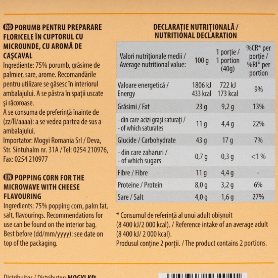 Popcorn cu cașcaval pentru cuptorul cu microunde 3x80g