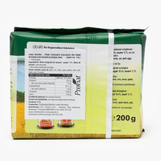 Pâine ecologică crocantă din făină integrală de secară cu susan 200g