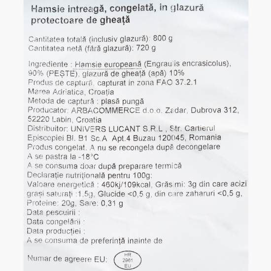 Hamsie congelată 800g