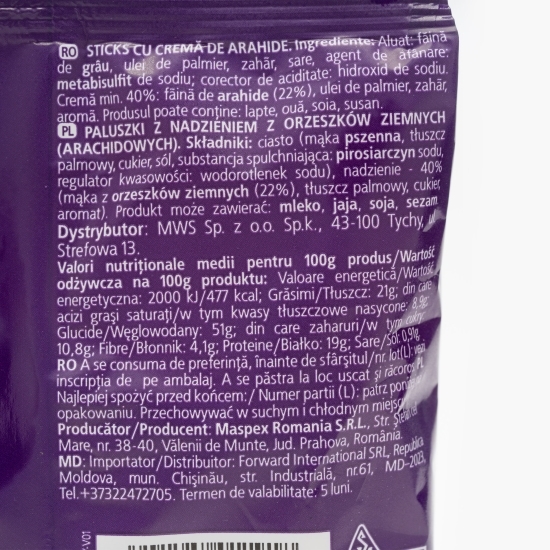 Sticks cu cremă de arahide Snaxy 80g