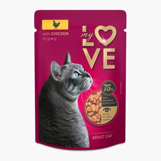 Hrană umedă pentru pisici adulte, cu pui în sos, 85g