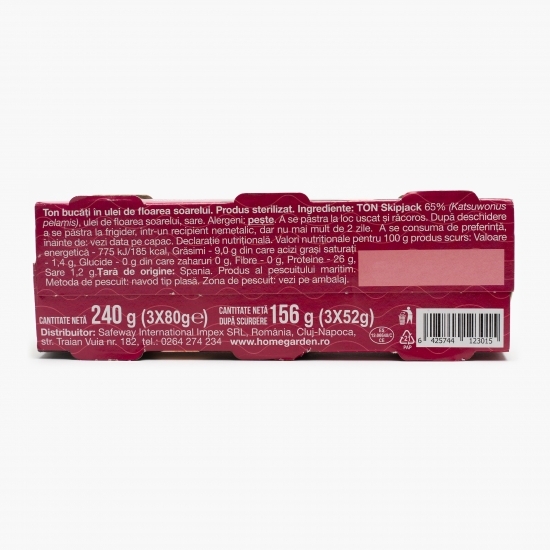 Ton bucăți în ulei de floarea-soarelui 3x80g
