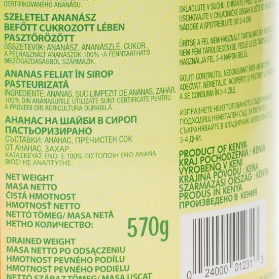 Ananas rondele în sirop, conservă 570g