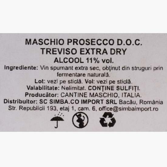 Vin spumant extra sec Prosecco Treviso, 11%, 1.5l