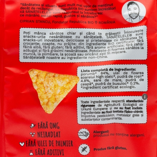 Snacks Sănățele eco din porumb, rosii și busuioc, fără gluten 40g