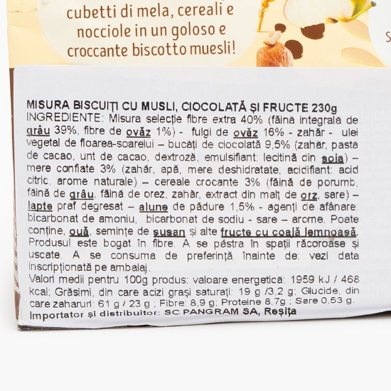 Biscuiți cu musli, ciocolată și fructe 230g