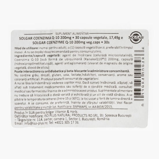 Coenzima Q-10 200mg, 30 capsule vegetale