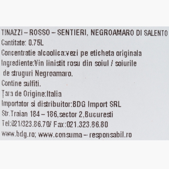 Vin roșu sec Sentieri Infiniti Negroamaro Salento, 14%, 0.75l