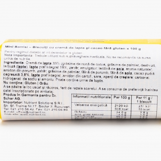 Biscuiți cu cacao și cremă de lapte fără gluten Mini Sorisi 100g