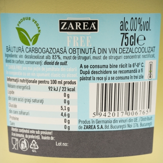 Băutură carbogazoasă din vin dezalcoolizat, 0.00% alc. 0.75l