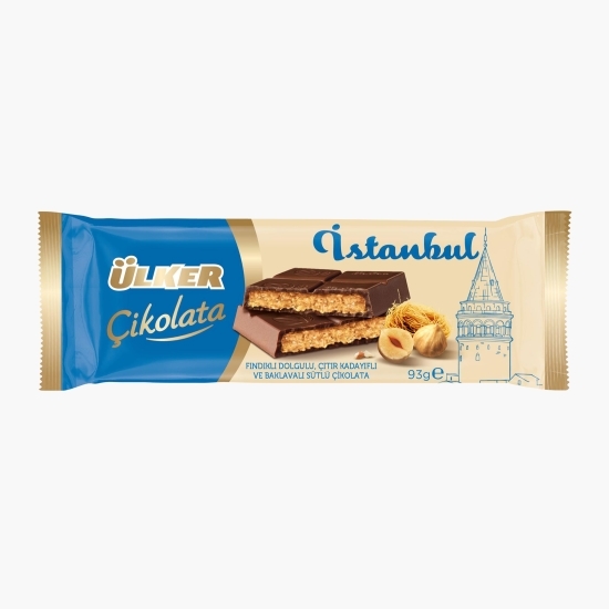 Ciocolată cu lapte, cu umplutură de alune de pădure, cataif și baclava Istanbul 93g