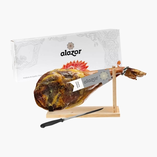 Pachet cadou Jamón Paleta Serrana Alazor 4.5kg + suport și cuțit, Jamoneria by Alioli